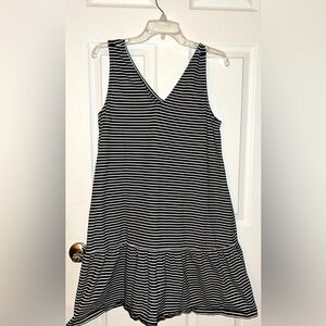 Loft Sleeveless V Neck Black & White Stripe Dress Medium